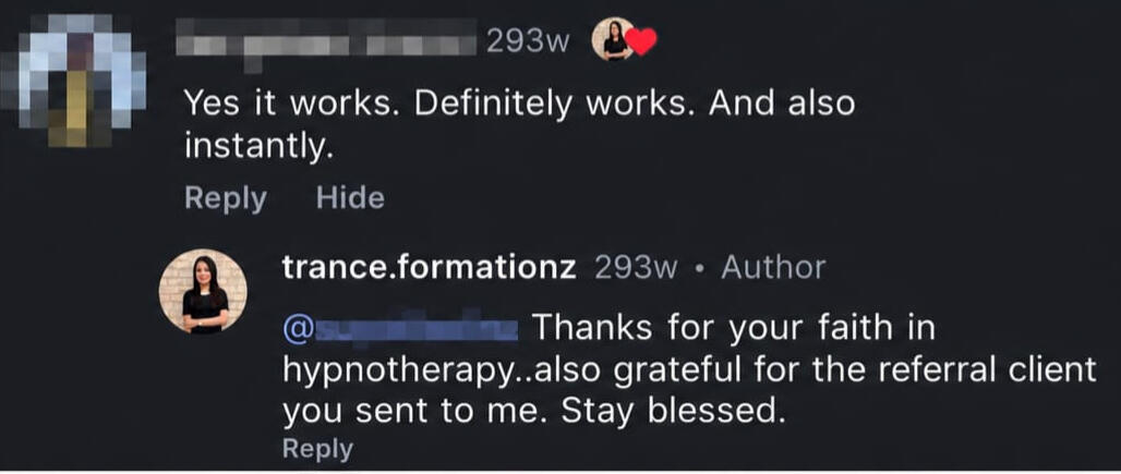 Testimonial describing hypnotherapy support during burnout recovery.